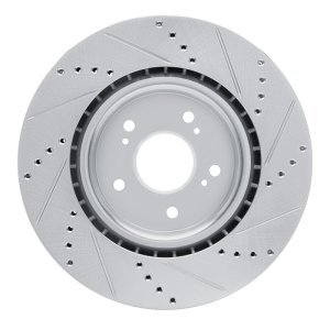 Acura RDX Brake Rotor (1) - Front Left - R1 Concepts - Drilled & Slotted - Silver - `19-`25